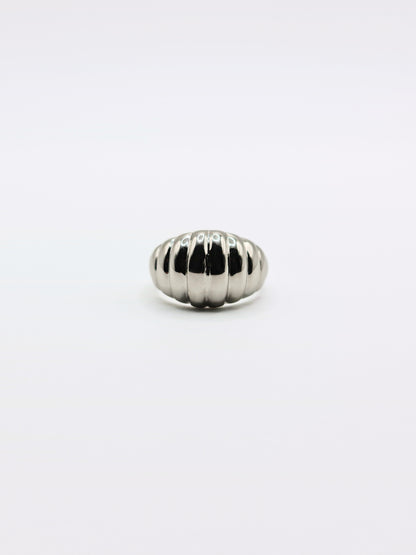 The Pendour Silver Finish Tarnish-Free Ridged Dome Ring