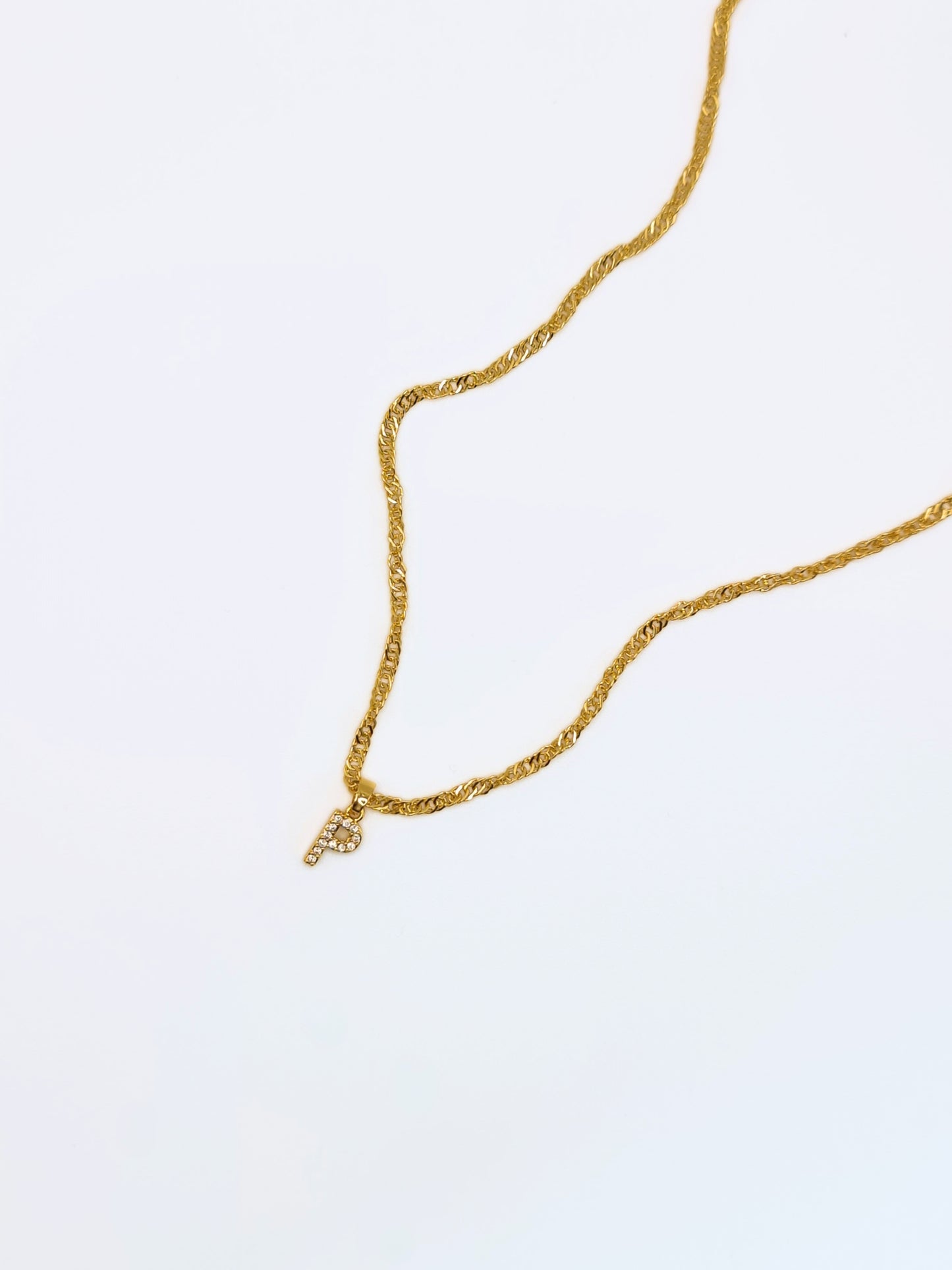The Lottie 'P' Initial 18k Gold Plated Stainless Steel Pave Crystal Pendant Necklace