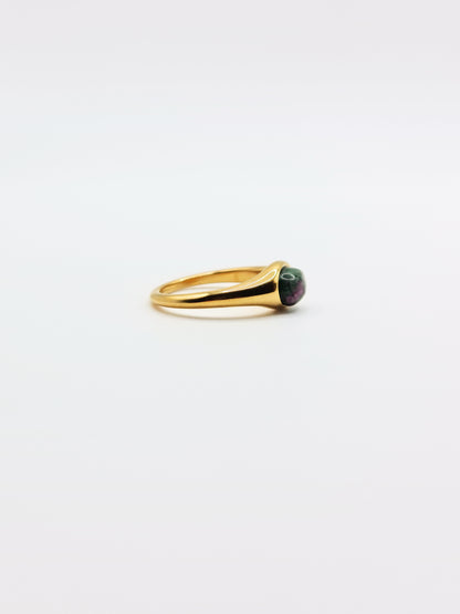 The Talisman Collection 18k Gold Plated Tarnish-Free Unakite Semi-Precious Stone Ring