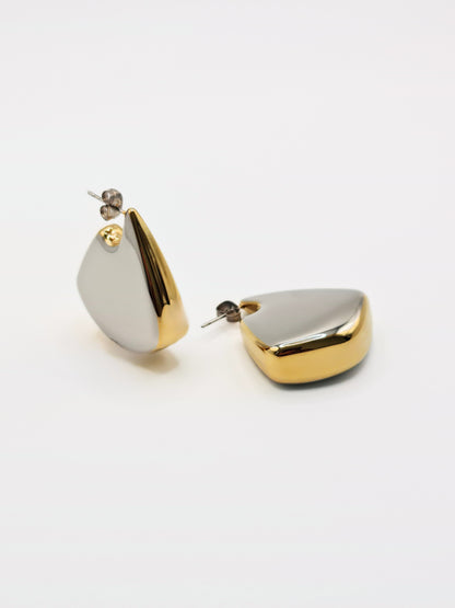 The Torso Two Tone 18k Gold Plated Tarnish-Free Statement Triangle Hoop Earrings