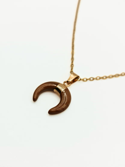 The Talisman Collection Brown Jasper 18k Gold Plated Semi Precious Gemstone Horn Moon Pendant Necklace