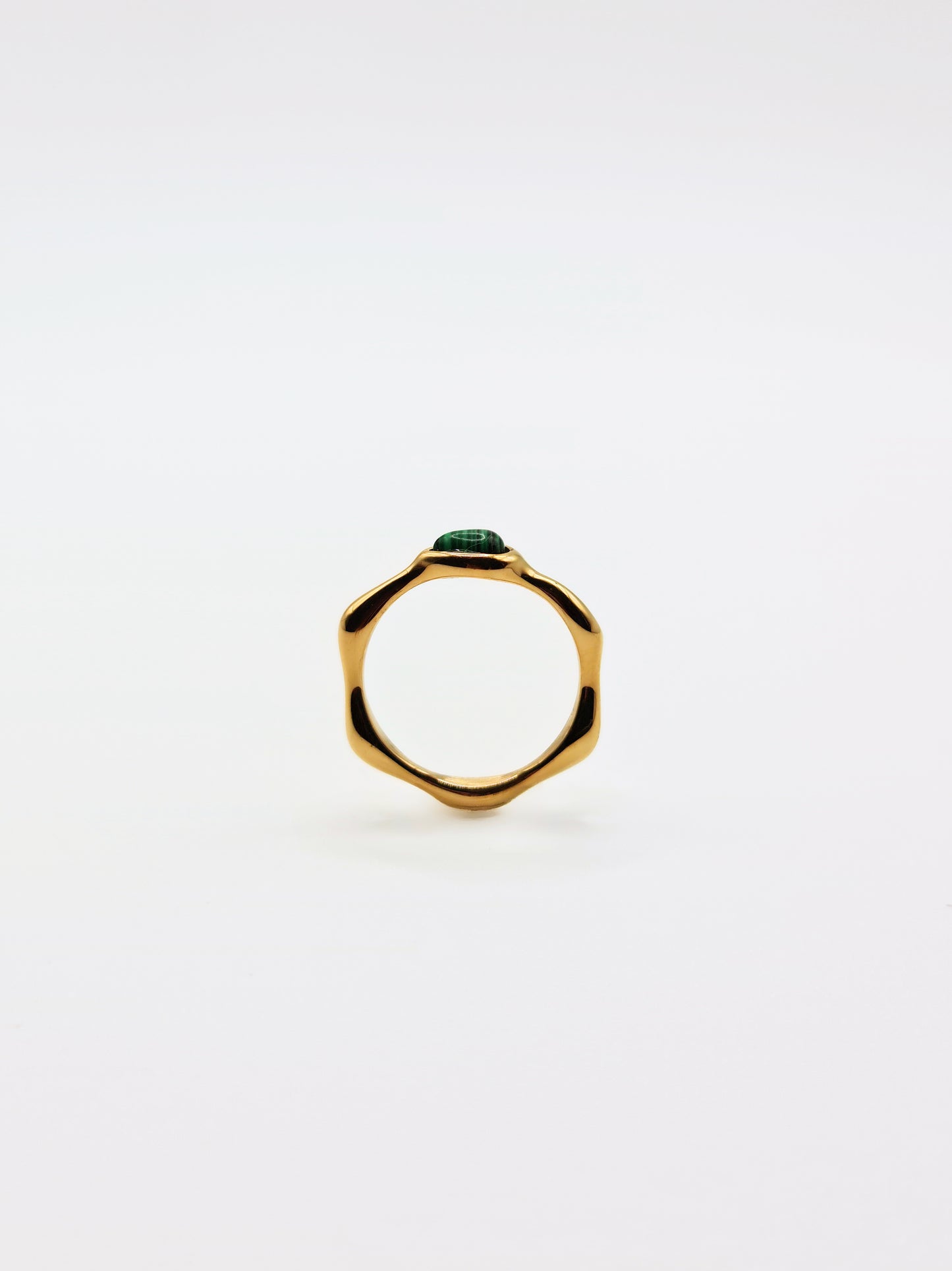 The Talisman Collection 18k Gold Plated Tarnish-Free Malachite Semi-Precious Stone Wavy Layering Ring