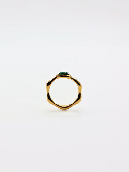 The Talisman Collection 18k Gold Plated Tarnish-Free Malachite Semi-Precious Stone Wavy Layering Ring
