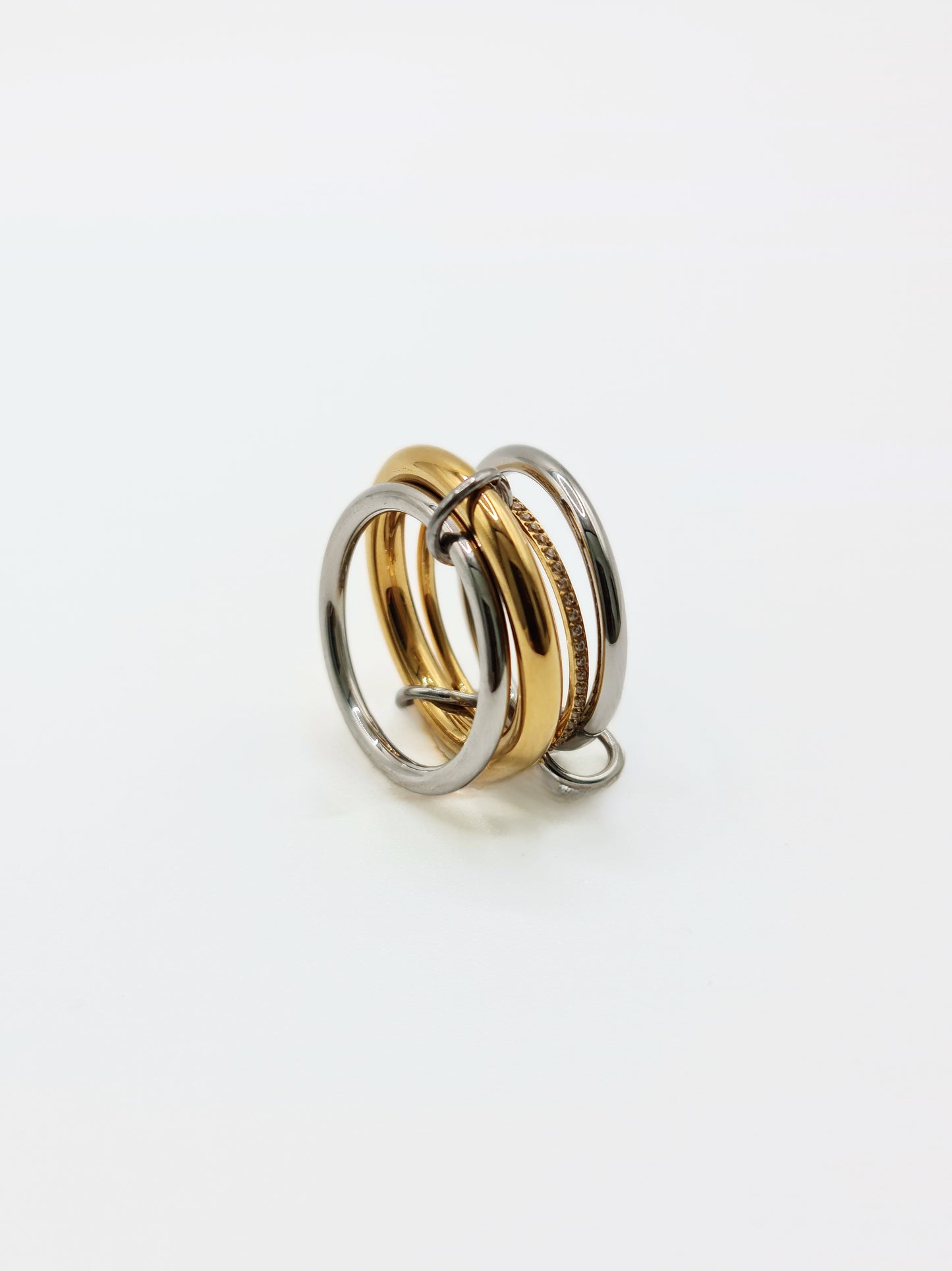 The Illusion Two Tone 18k Gold Plated Tarnish-Free Linked Crystal Pave Stacking Rings