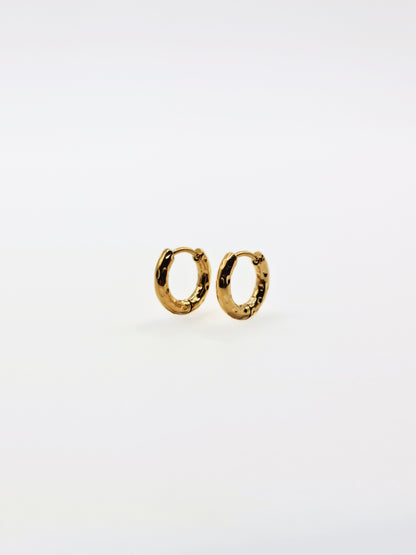 The Annie Essentials 18k Gold Plated Tarnish-Free Hammered Huggie Hoop Earrings