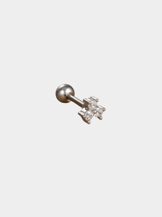 The Talisman Collection Silver Finish Tarnish-Free Crystal Tri Flower Single Cartilage & Lobe Piercing Stud