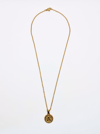 The Talisman Collection 'A' Initial 18k Gold Plated Stainless Steel Ball Trim Pendant Necklace.