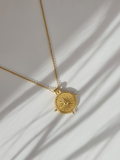 The Talisman Collection 18k Gold Plated Stainless Steel Compass Pendant Necklace.