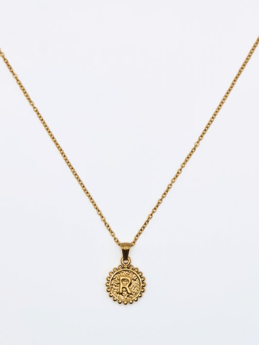 The Bali Collection 'R' Initial 18k Gold Plated Stainless Steel Ball Trim Pendant Necklace.