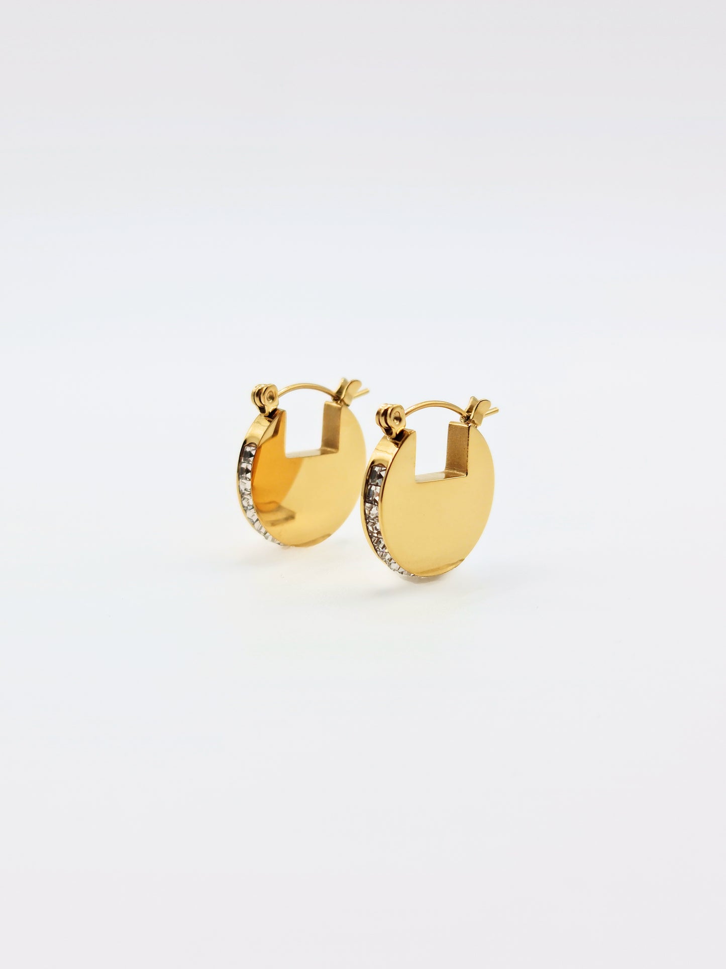 The Discus 18k Gold Plated Tarnish-Free Crystal Disc Hoop Earrings