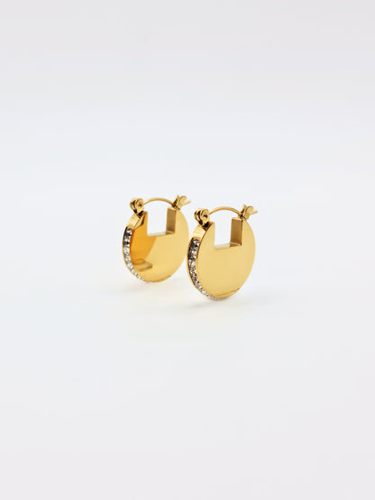 The Discus 18k Gold Plated Tarnish-Free Crystal Disc Hoop Earrings
