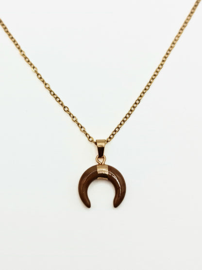 The Talisman Collection Brown Jasper 18k Gold Plated Semi Precious Gemstone Horn Moon Pendant Necklace