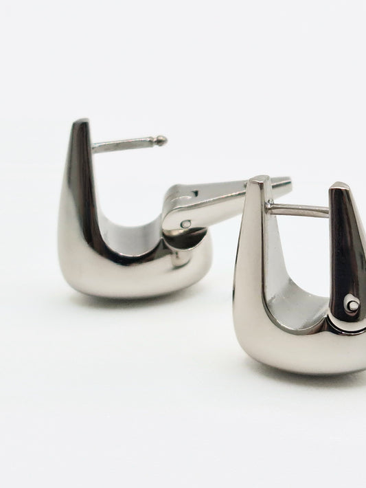 The Tate Silver Finish Tarnish-Free Hinged Triangle Hoop Earrings
