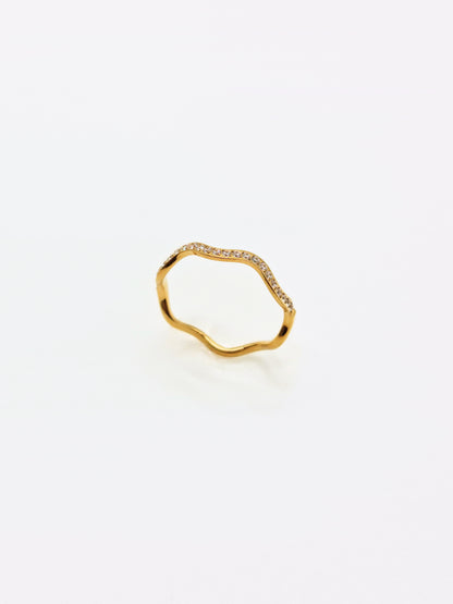 The Waverly 18k Gold Plated Tarnish-Free Fine Crystal Wavy Layering Ring