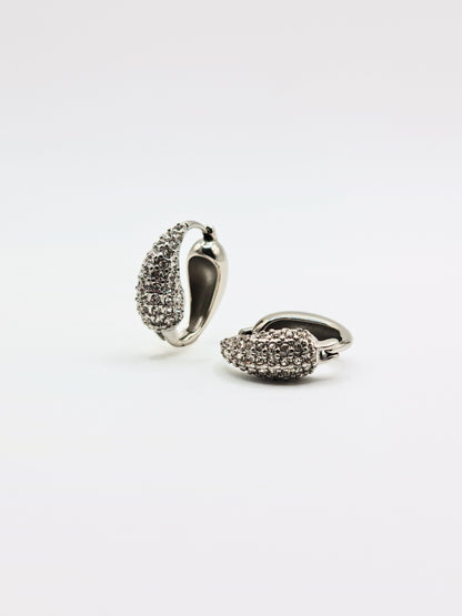 The Corinthos Silver Finish Tarnish-Free Crystal Pave Abstract Hoop Earrings