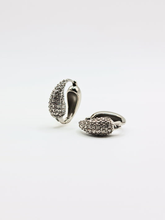 The Corinthos Silver Finish Tarnish-Free Crystal Pave Abstract Hoop Earrings