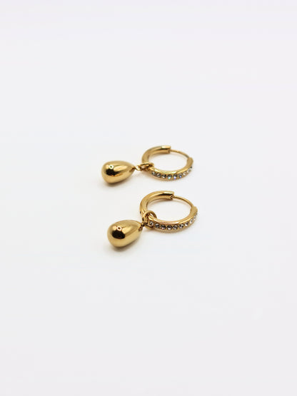 The Orbital 18k Gold Plated Tarnish-Free Ball Drop Pave Hoop Earrings