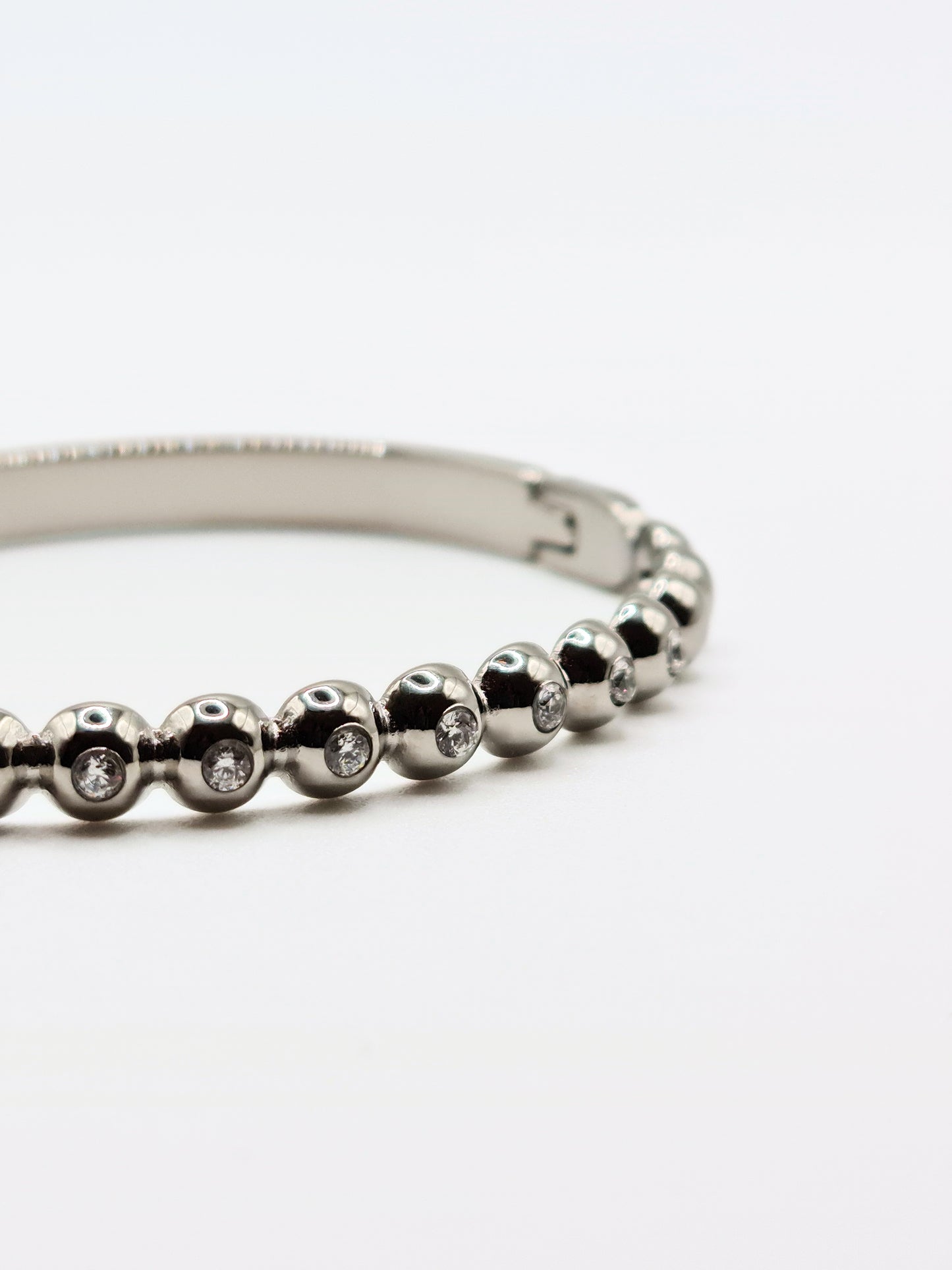 The Talisman Collection Silver Finish Tarnish-Free Beaded Crystal  Bangle Bracelet