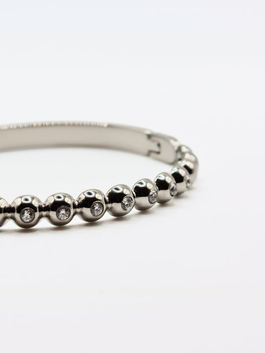 The Talisman Collection Silver Finish Tarnish-Free Beaded Crystal  Bangle Bracelet