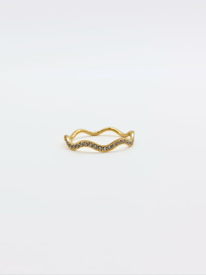 The Waverly 18k Gold Plated Tarnish-Free Fine Crystal Wavy Layering Ring