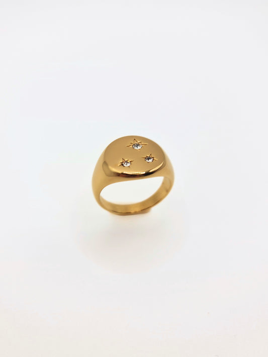 The Sisi 18k Gold Plated Stainless Steel Crystal Star Signet Ring.