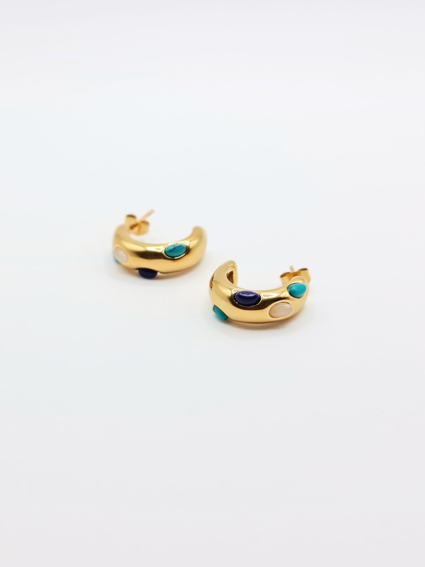 The Talisman Collection 18k Gold Plated Tarnish-Free Semi-Precious Natural Stone Hoop Earrings