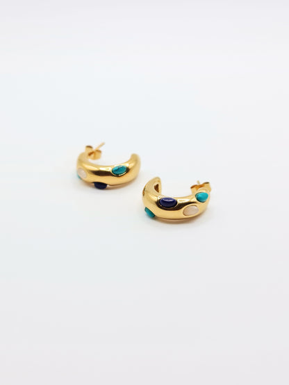 The Talisman Collection 18k Gold Plated Tarnish-Free Semi-Precious Natural Stone Hoop Earrings