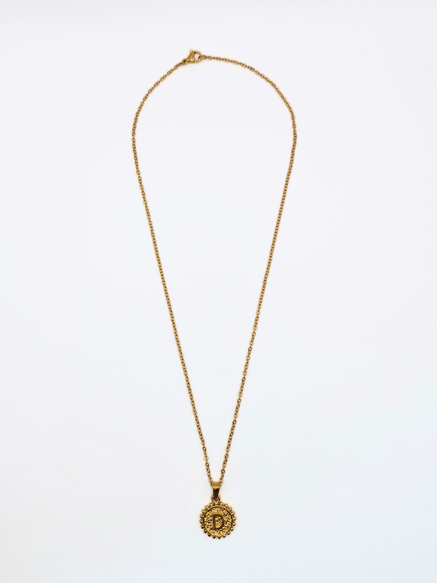 The Talisman Collection 'D' Initial 18k Gold Plated Stainless Steel Ball Trim Pendant Necklace.