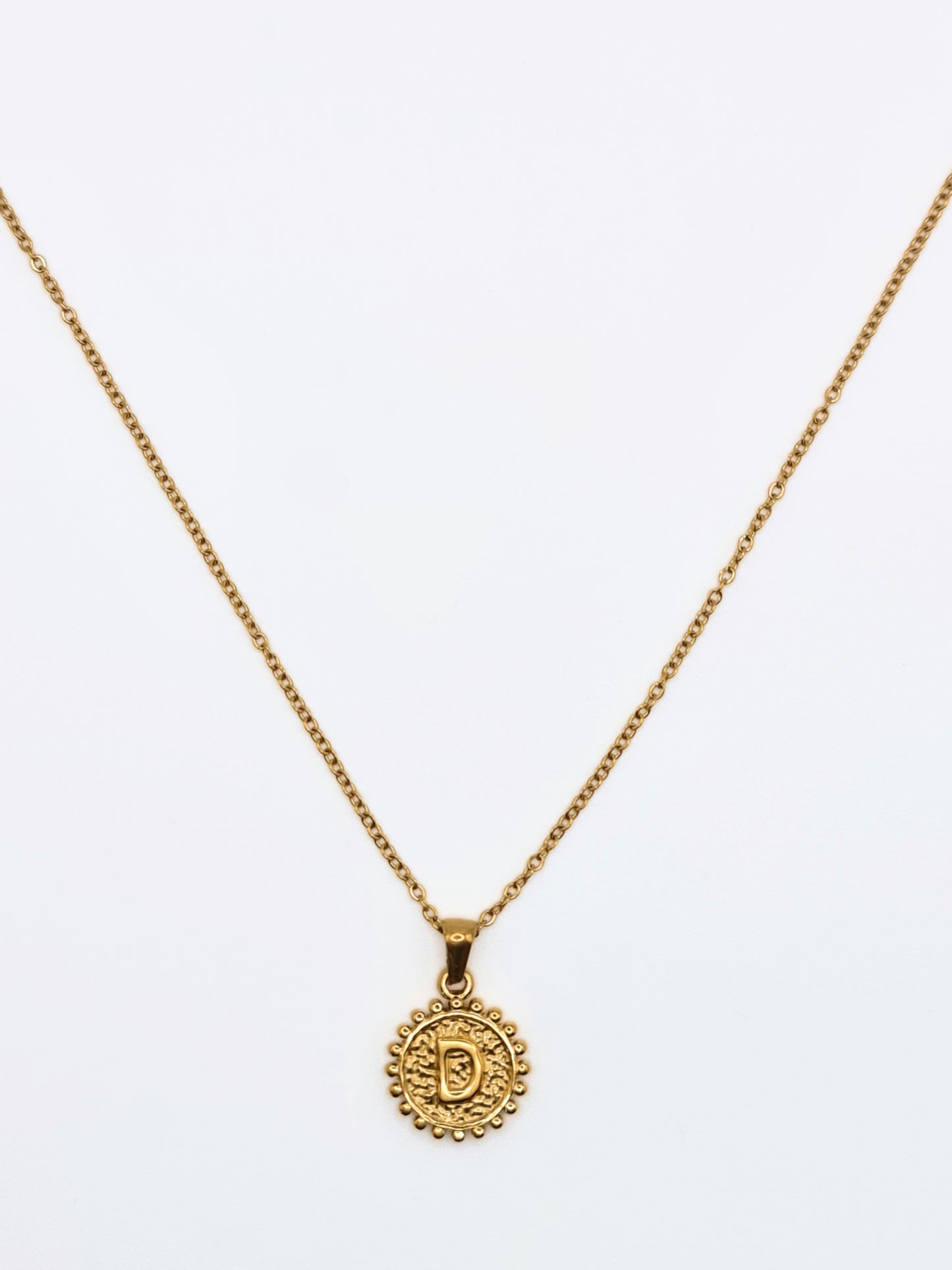The Talisman Collection 'D' Initial 18k Gold Plated Stainless Steel Ball Trim Pendant Necklace.