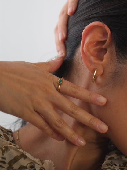 The Talisman Collection 18k Gold Plated Tarnish-Free Malachite Semi-Precious Stone Wavy Layering Ring