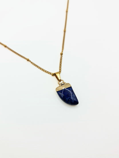 The Talisman Collection Lapis Lazuli Natural Stone 18k Gold Plated Semi Precious Horn Pendant Necklace