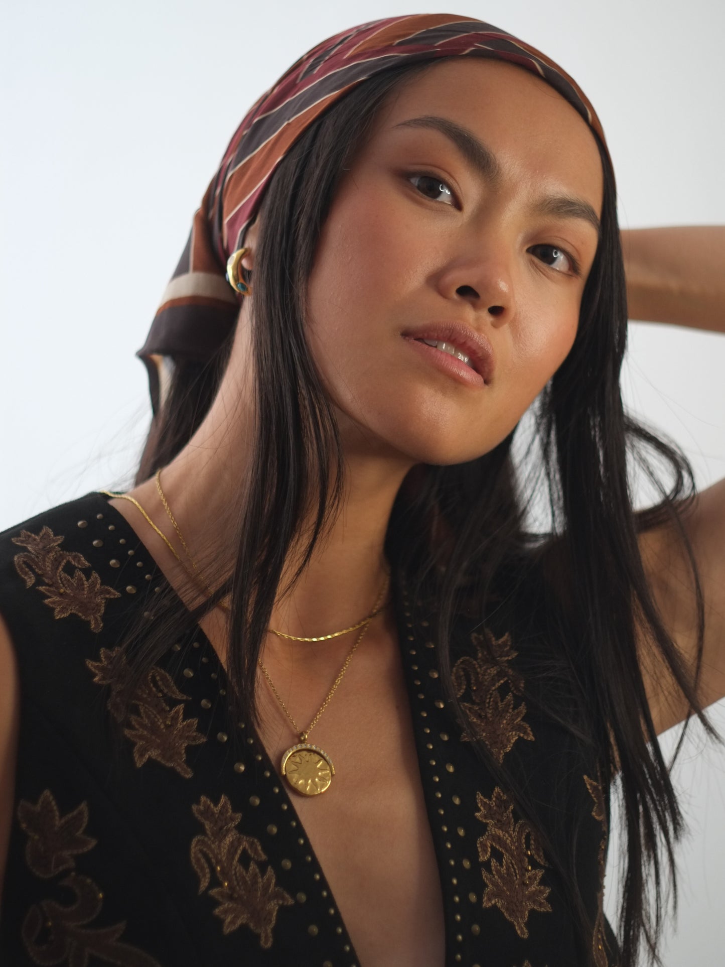 The Talisman Collection Set 18k Gold Plated Tarnish-Free Sun & Moon Crystal Spinner Pendant & Arizona Snake Chain Co-Ord Necklaces