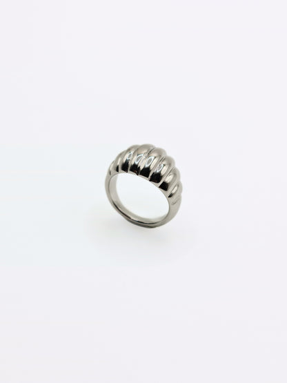 The Pendour Silver Finish Tarnish-Free Ridged Dome Ring