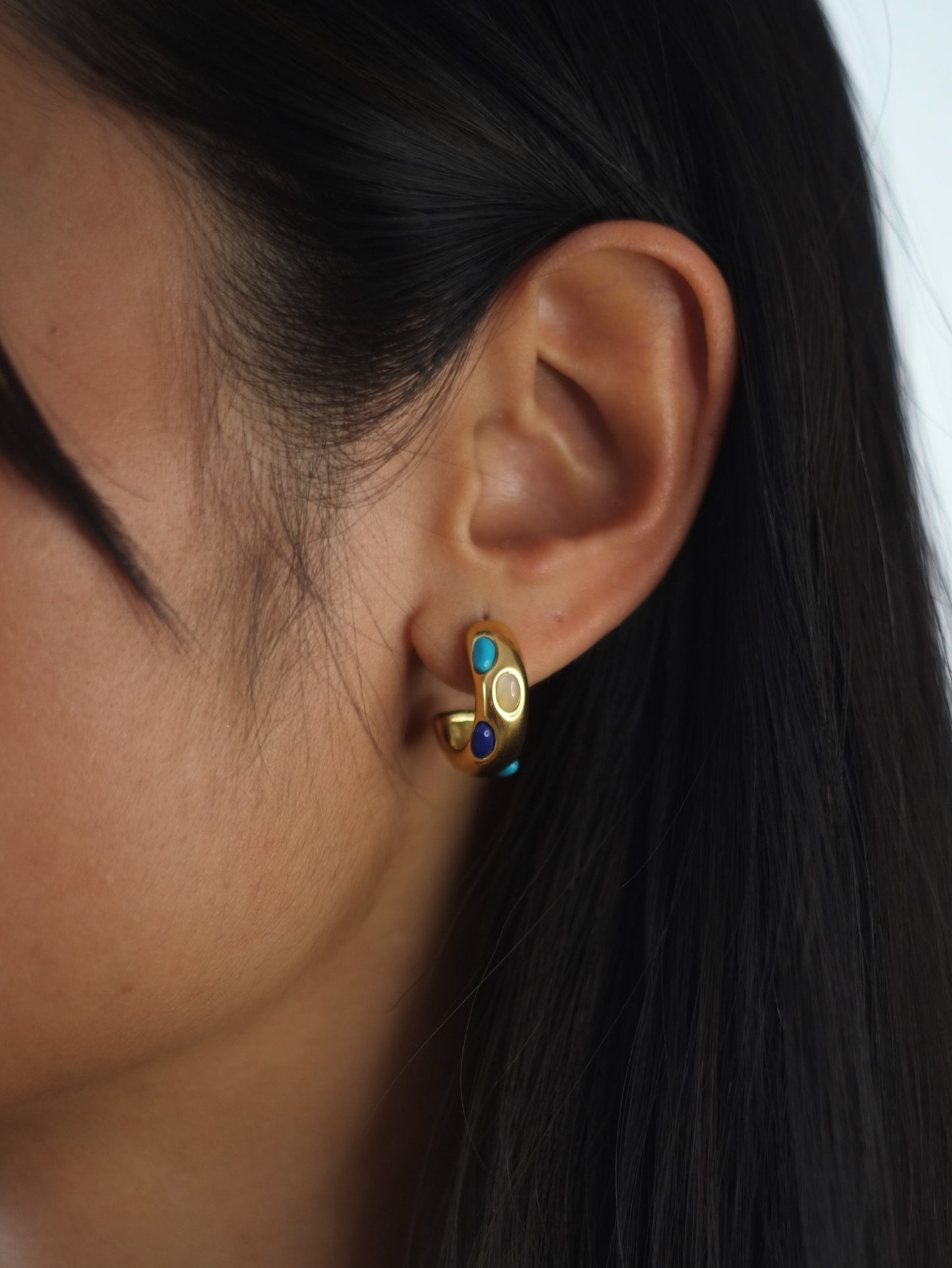 The Talisman Collection 18k Gold Plated Tarnish-Free Semi-Precious Natural Stone Hoop Earrings