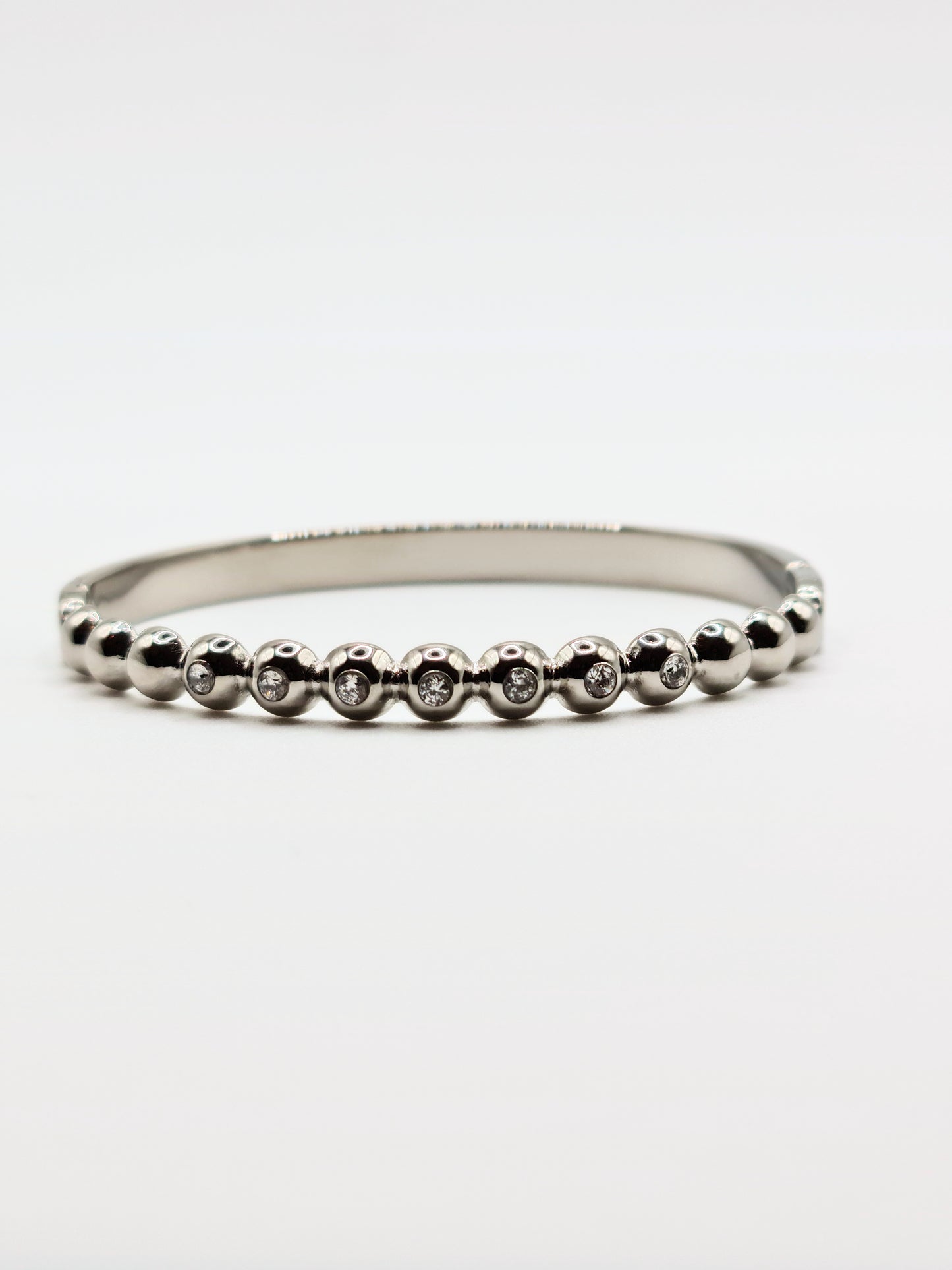 The Talisman Collection Silver Finish Tarnish-Free Beaded Crystal  Bangle Bracelet