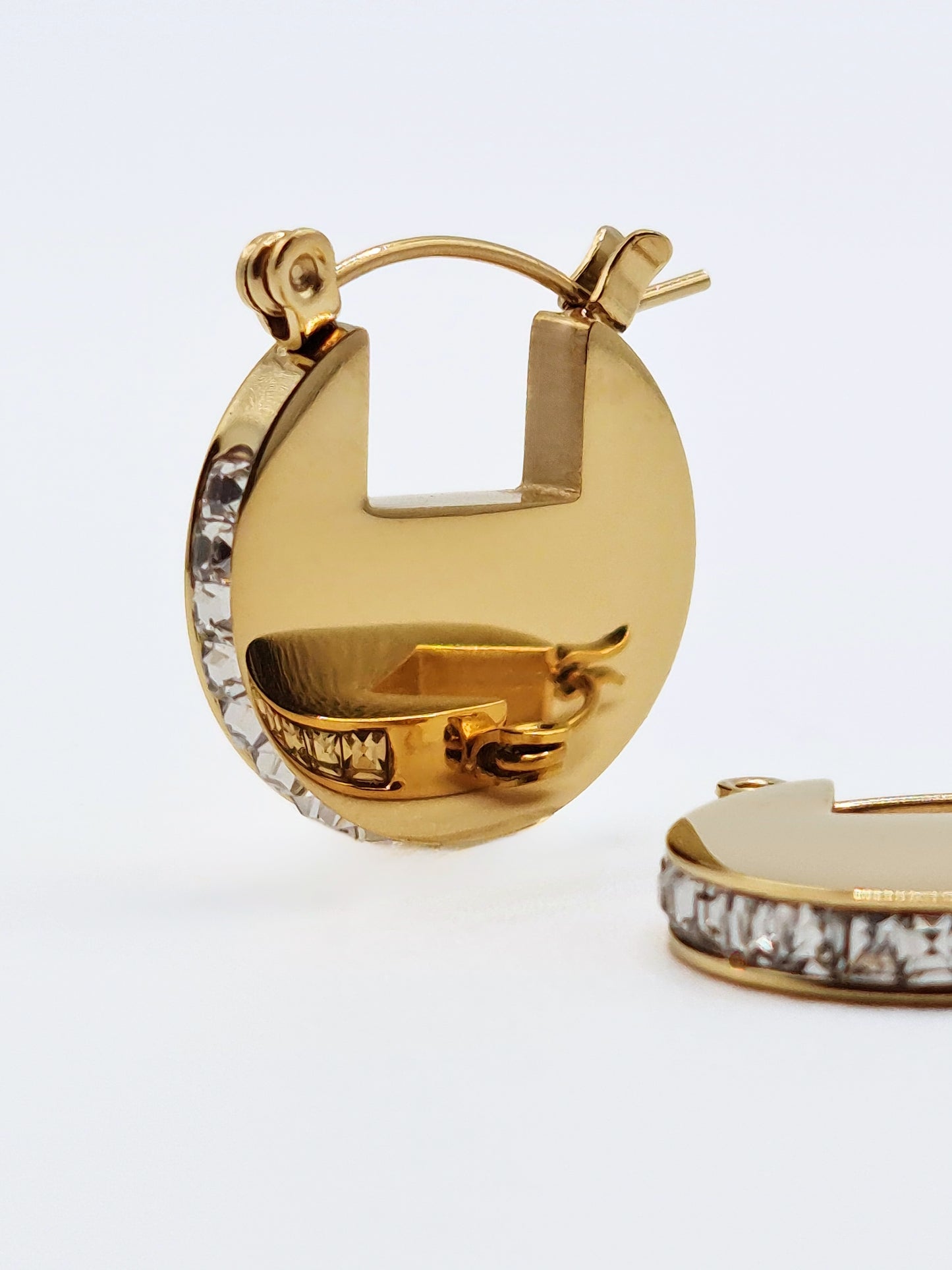 The Discus 18k Gold Plated Tarnish-Free Crystal Disc Hoop Earrings