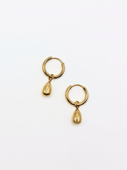 The Orbital 18k Gold Plated Tarnish-Free Ball Drop Pave Hoop Earrings