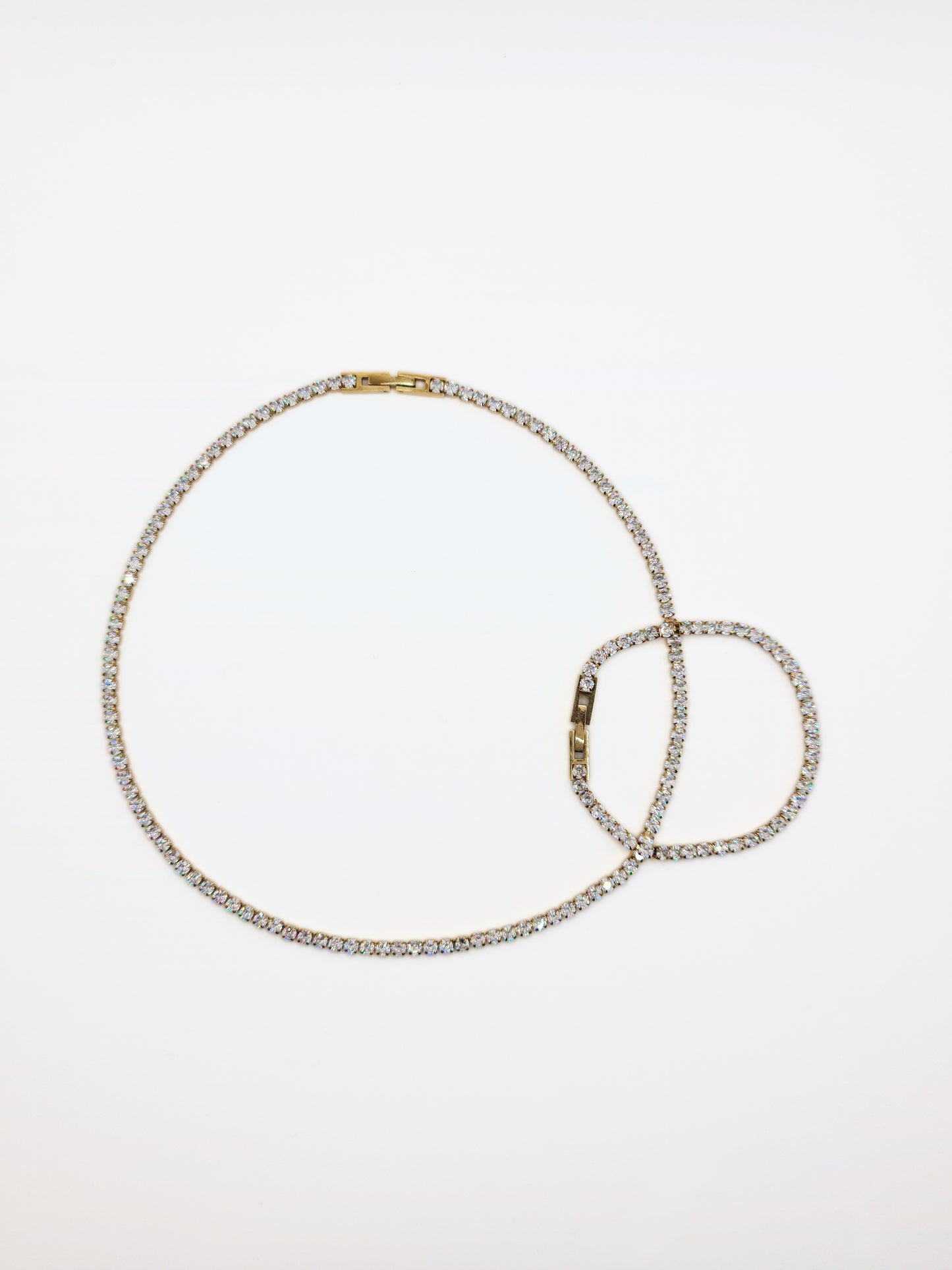 The Tory Set 18k Gold Plated Tarnish-Free Cubic Zirconia Crystal Tennis Chain Necklace & Bracelet