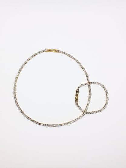 The Tory Set 18k Gold Plated Tarnish-Free Cubic Zirconia Crystal Tennis Chain Necklace & Bracelet