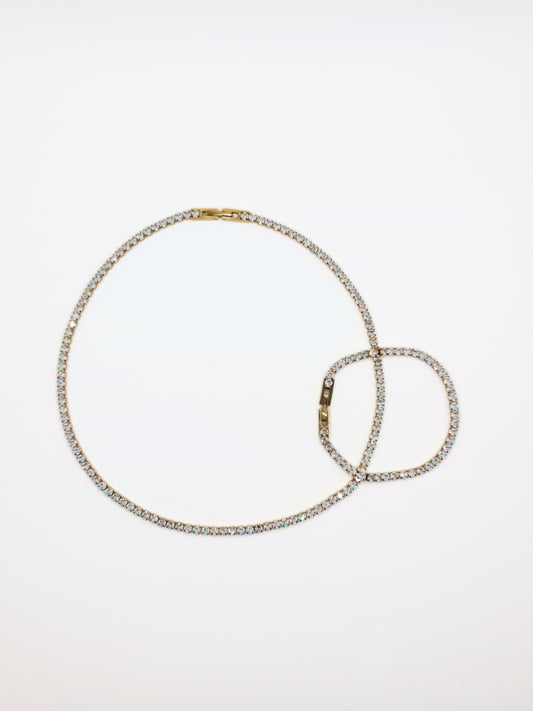 The Tory Set 18k Gold Plated Tarnish-Free Cubic Zirconia Crystal Tennis Chain Necklace & Bracelet