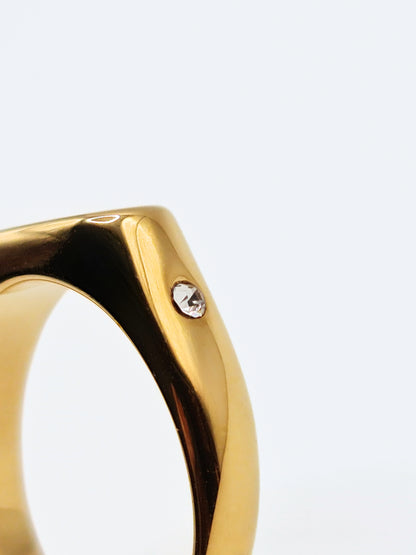 The Addison 18k Gold Plated Tarnish-Free Crystal Side Signet Ring