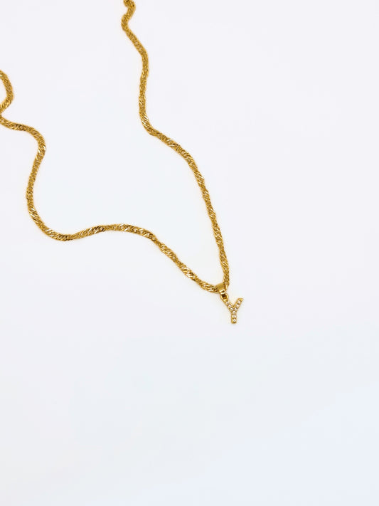 The Lottie 'Y' Initial 18k Gold Plated Stainless Steel Pave Crystal Pendant Necklace