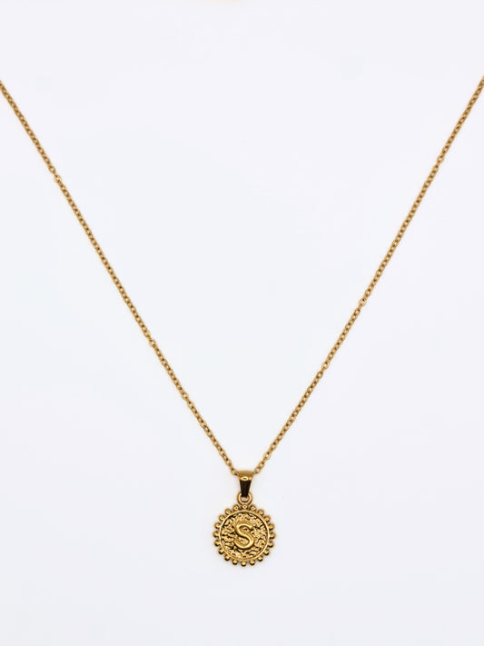 The Bali Collection 'S' Initial 18k Gold Plated Stainless Steel Ball Trim Pendant Necklace.
