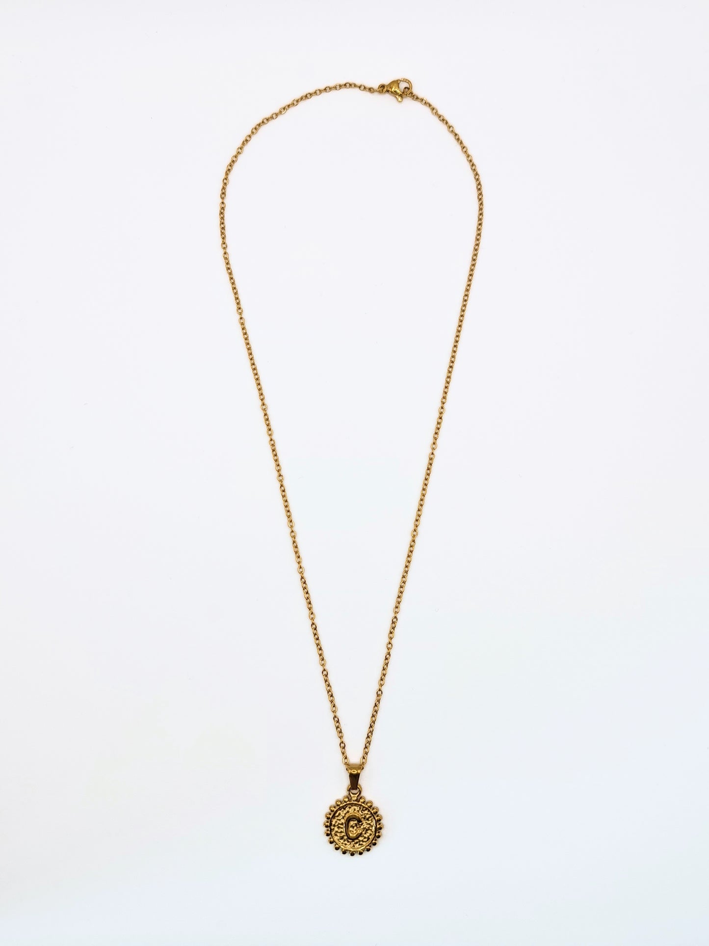 The Talisman Collection 'C' Initial 18k Gold Plated Stainless Steel Ball Trim Pendant Necklace.