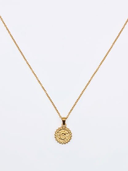 The Talisman Collection 'C' Initial 18k Gold Plated Stainless Steel Ball Trim Pendant Necklace.