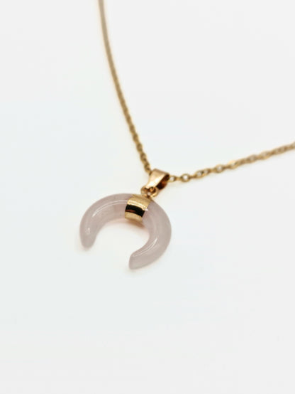The Talisman Collection Rose Quartz 18k Gold Plated Semi Precious Gemstone Horn Moon Pendant Necklace