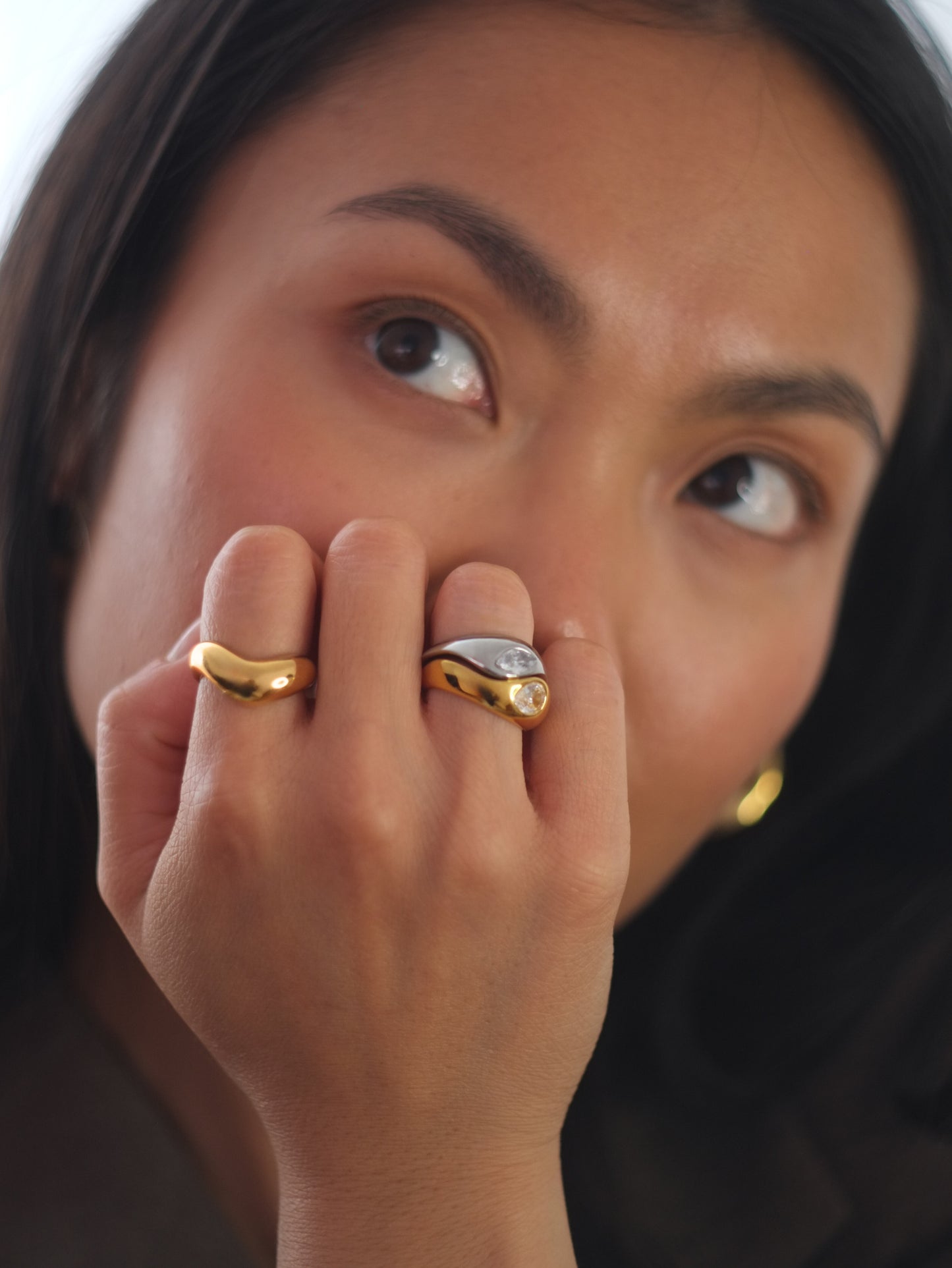 The Duo Two Tone Tarnish-Free Crystal Bezel Rings
