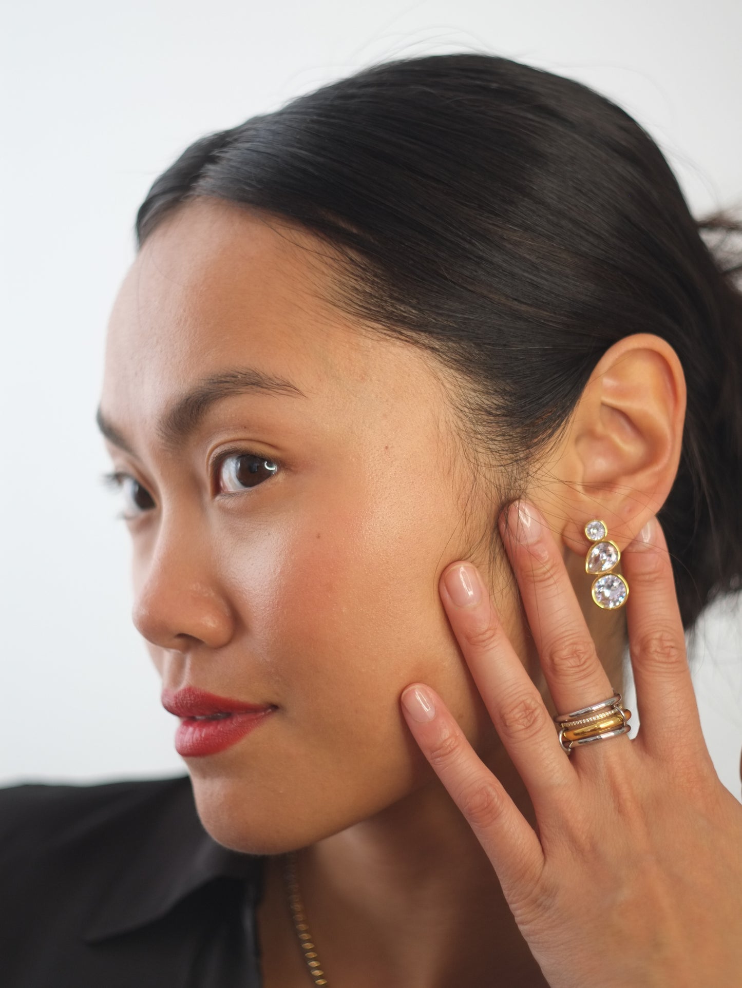The Illusion Two Tone 18k Gold Plated Tarnish-Free Linked Crystal Pave Stacking Rings