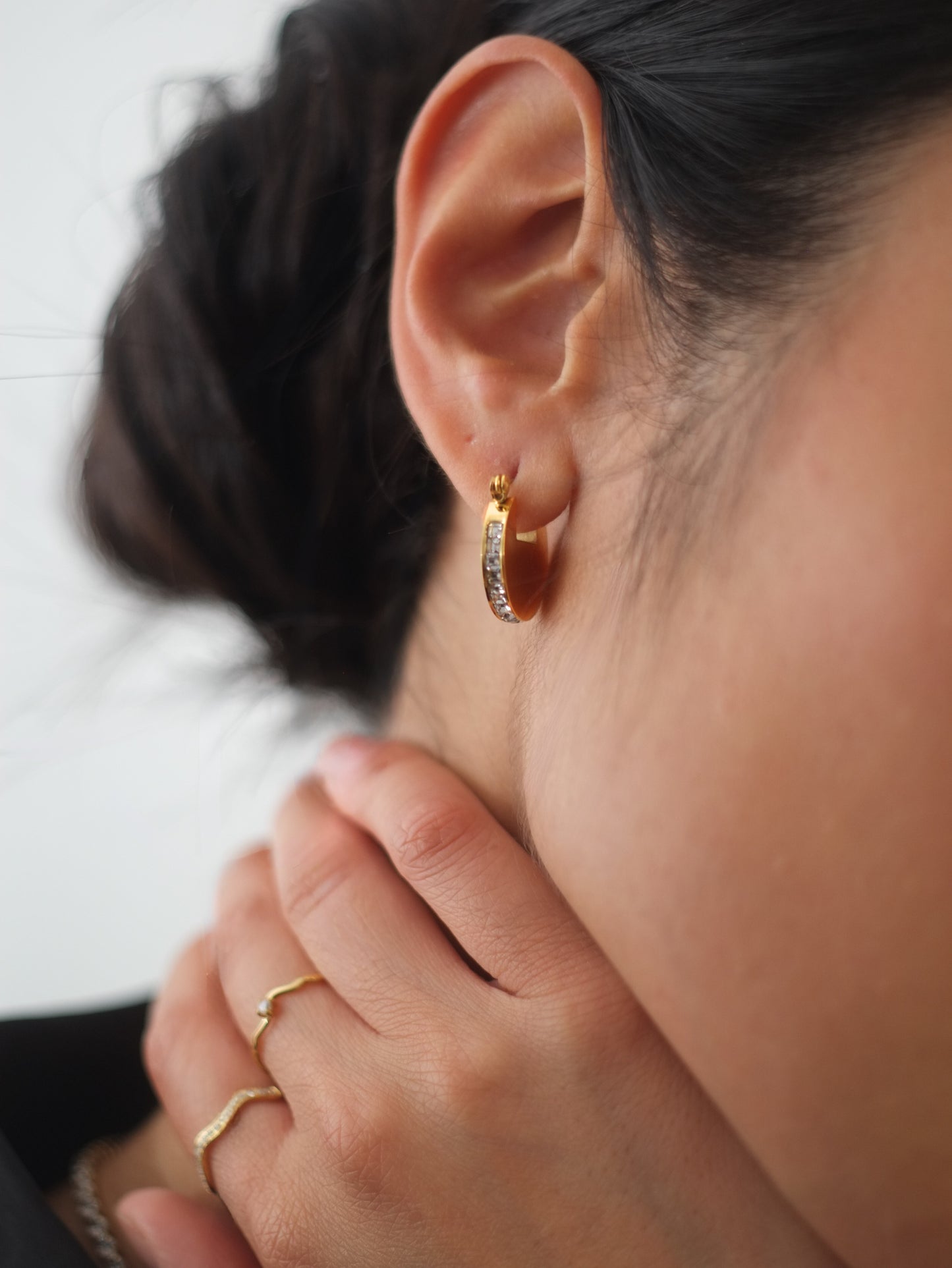 The Discus 18k Gold Plated Tarnish-Free Crystal Disc Hoop Earrings