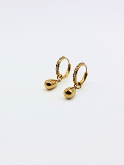 The Orbital 18k Gold Plated Tarnish-Free Ball Drop Pave Hoop Earrings
